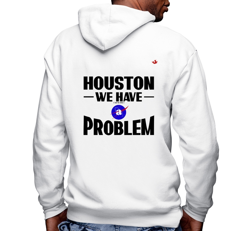 Blusa Moletom Houston, we have a problem Masculina com Capuz e Zíper - Branca