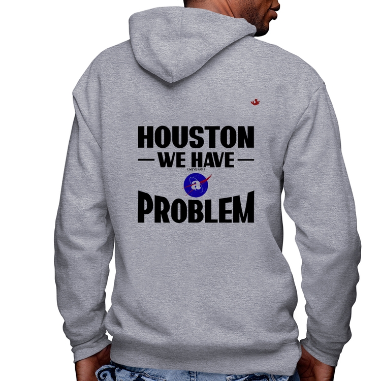 Blusa Moletom Houston, we have a problem Masculina com Capuz e Zíper - Mescla