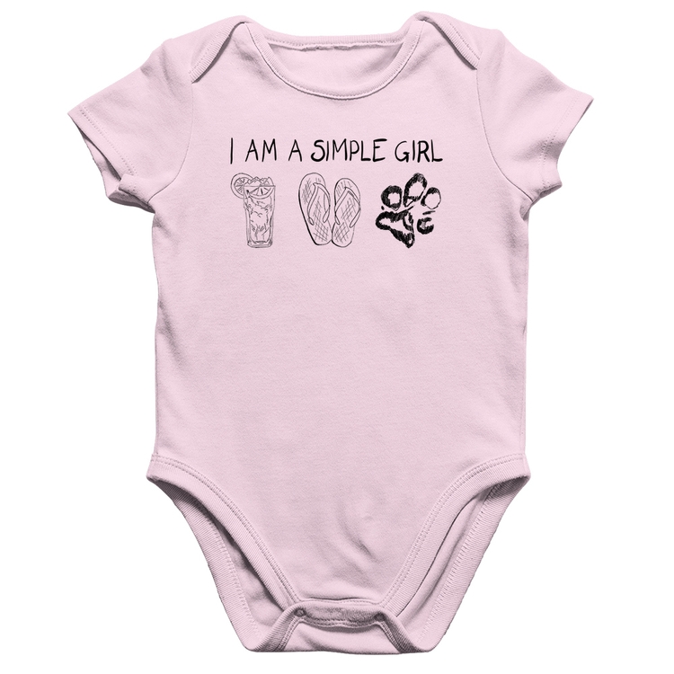 Body Bebê Algodão I Am A Simple Girl - Rosa Bebê