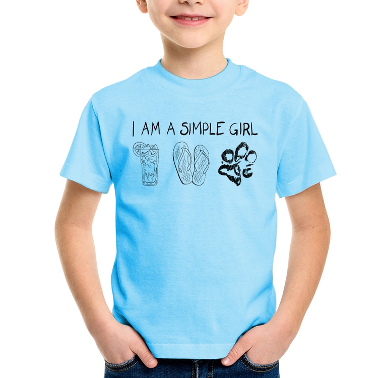 Camiseta Infantil I Am A Simple Girl - Azul Bebê