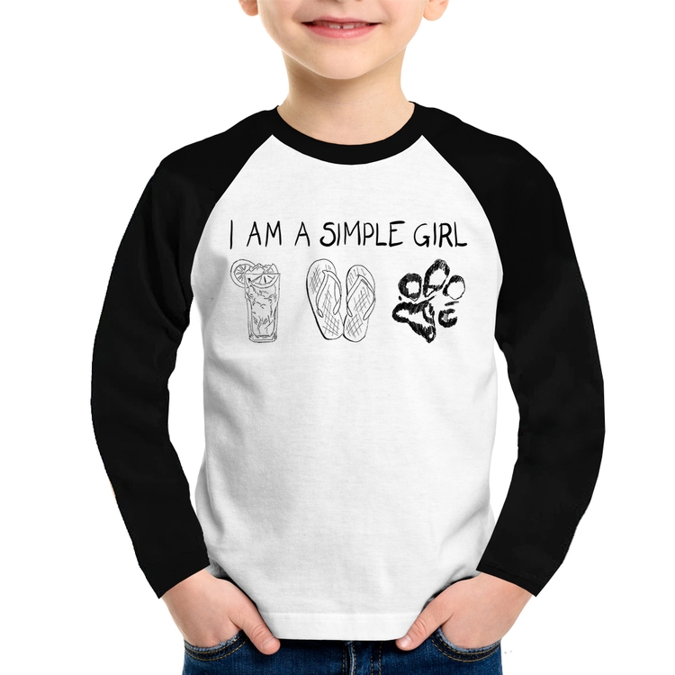 Camiseta Raglan Infantil I Am A Simple Girl Manga Longa