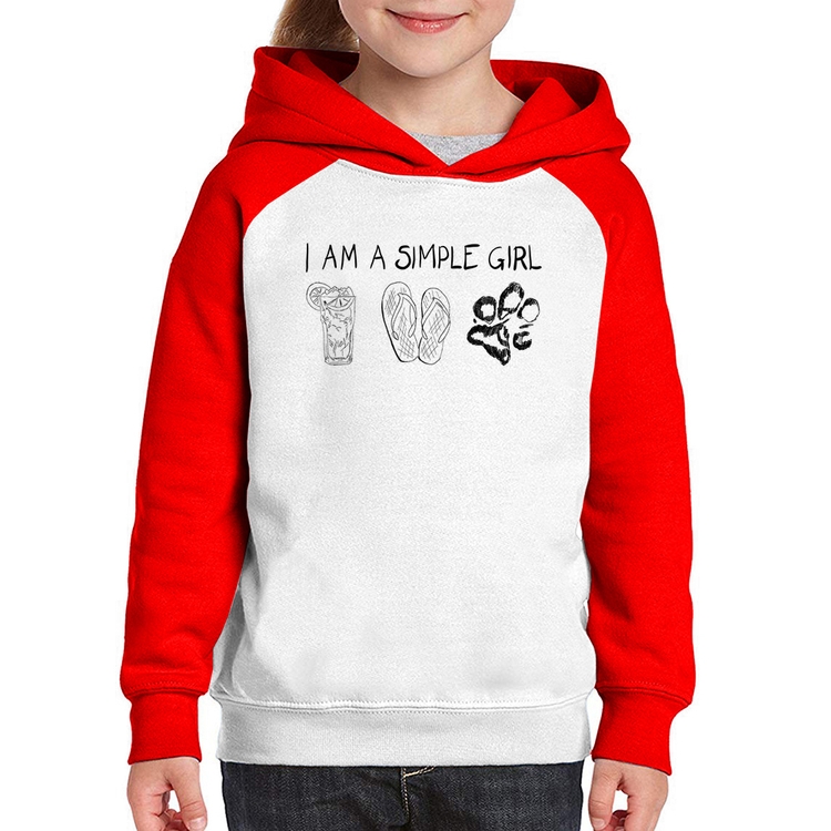 Moletom Infantil I Am A Simple Girl - Branco/Vermelho