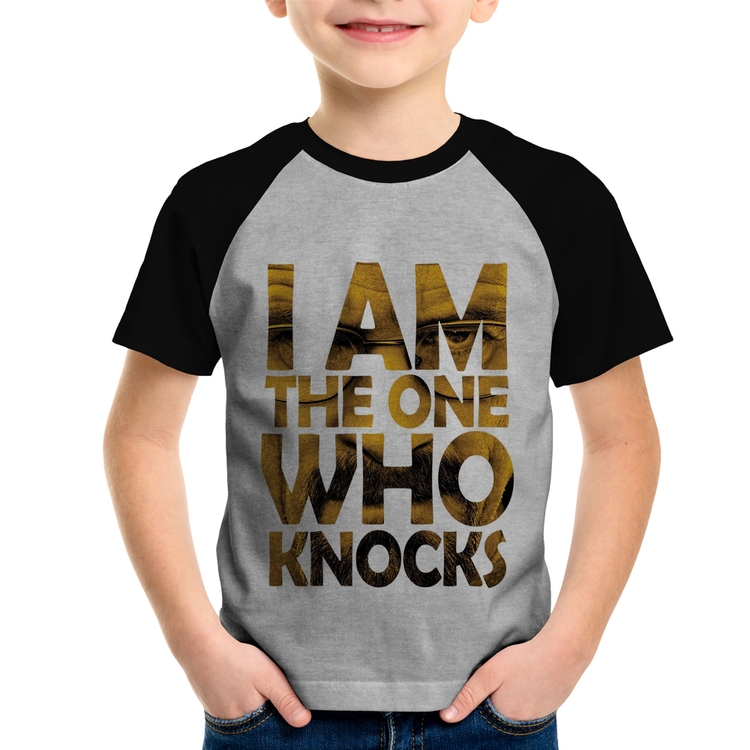 Camiseta Raglan Infantil I Am The One Who Knocks - Cinza/Preto