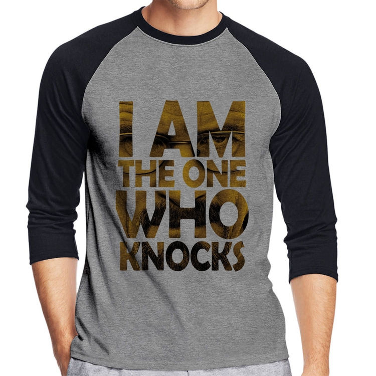 Camiseta Raglan I Am The One Who Knocks Manga 3/4 - Cinza/Preto