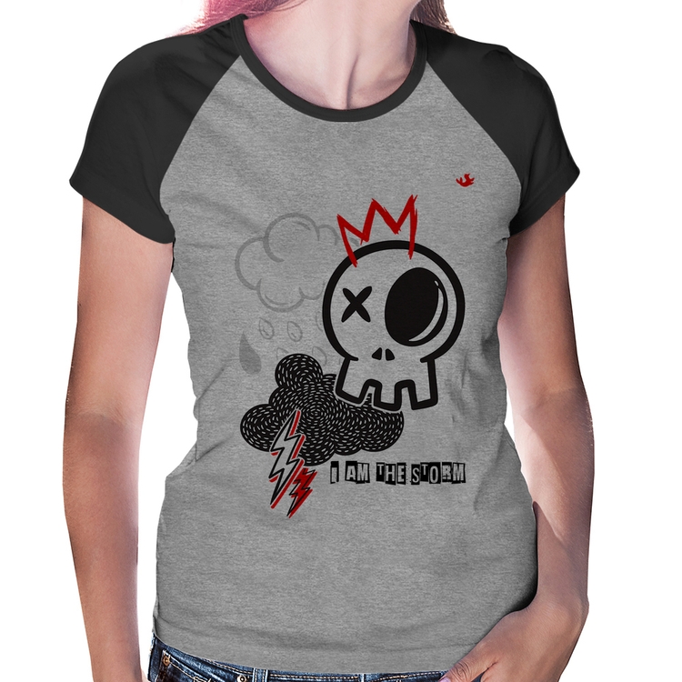 Baby Look Raglan I am the storm - Cinza/Preto