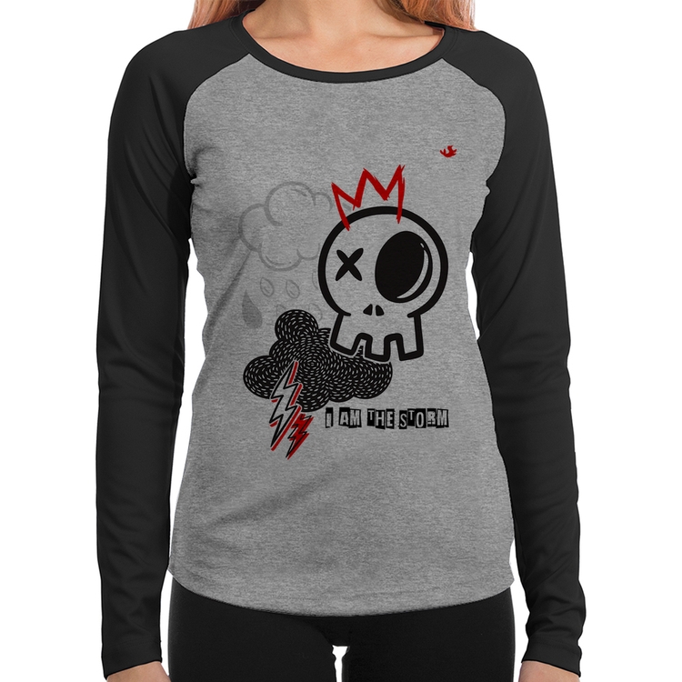 Baby Look Raglan I am the storm Manga Longa - Cinza/Preto