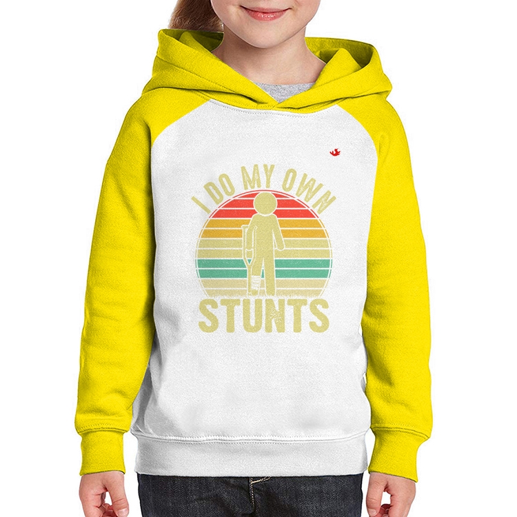 Moletom Infantil I do my own stunts - Branco/Amarelo