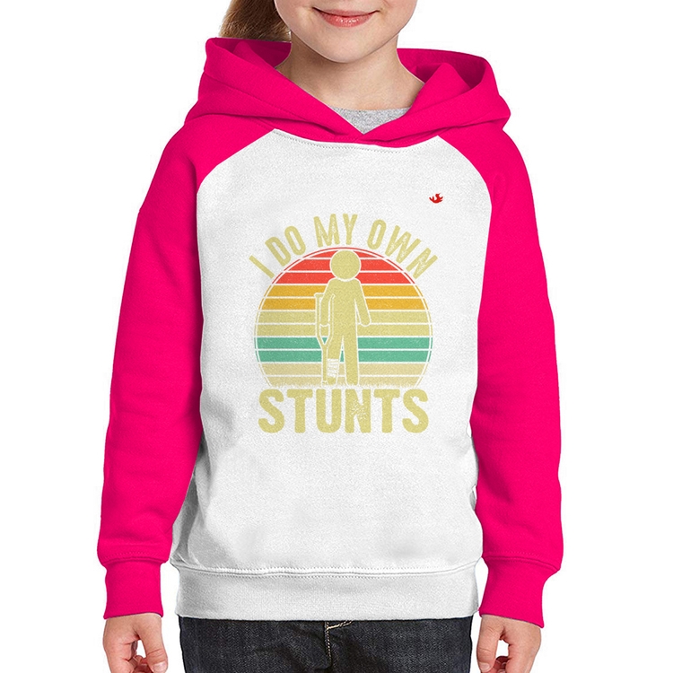 Moletom Infantil I do my own stunts - Branco/Rosa