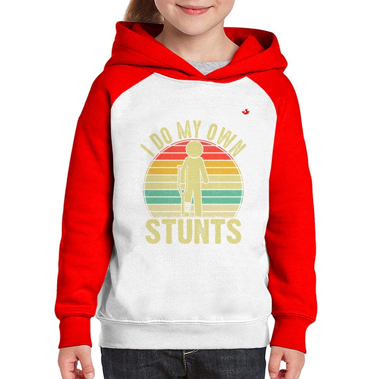Moletom Infantil I do my own stunts - Branco/Vermelho