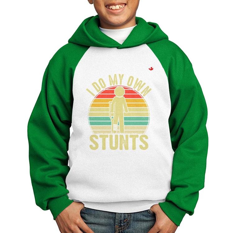 Moletom Infantil I do my own stunts - Branco/Verde
