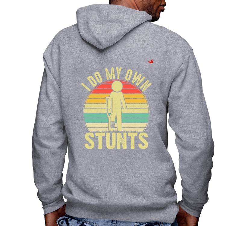 Blusa Moletom I do my own stunts Masculina com Capuz e Zíper - Mescla