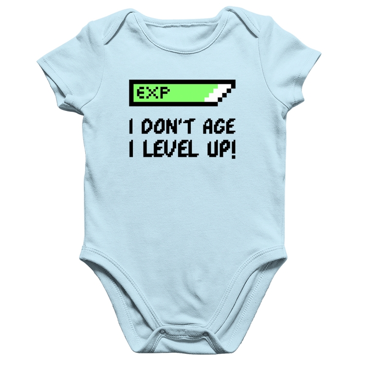 Body Bebê Algodão I Don't Age, I Level Up - Azul Bebê