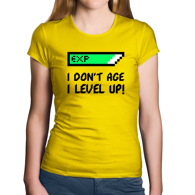 Baby Look Algodão I Don't Age, I Level Up - Amarela