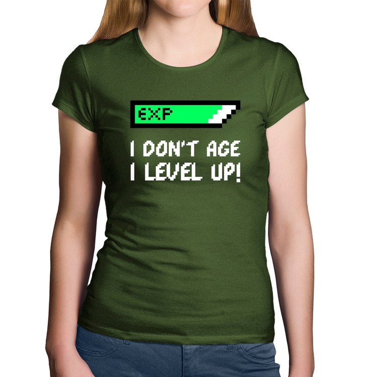 Baby Look Algodão I Don't Age, I Level Up - Musgo