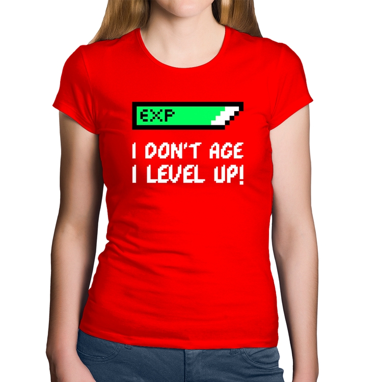 Baby Look Algodão I Don't Age, I Level Up - Vermelha