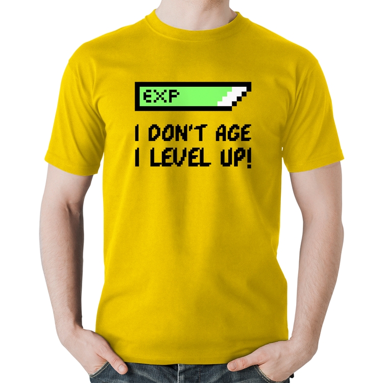 Camiseta Algodão I Don't Age, I Level Up - Amarela
