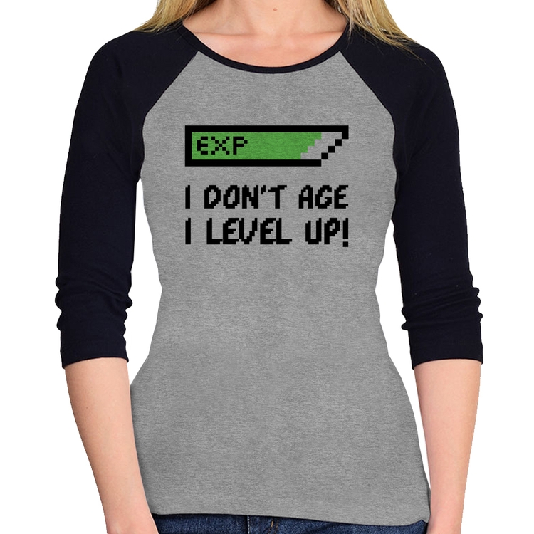 Baby Look Raglan I Don't Age, I Level Up Manga 3/4 - Cinza/Preto