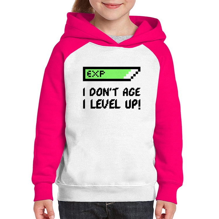 Moletom Infantil I Don't Age, I Level Up - Branco/Rosa