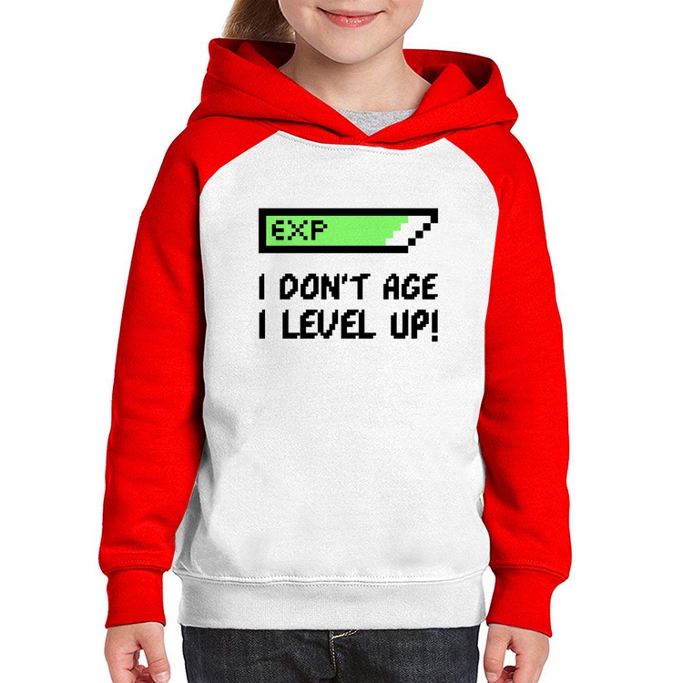 Moletom Infantil I Don't Age, I Level Up - Branco/Vermelho