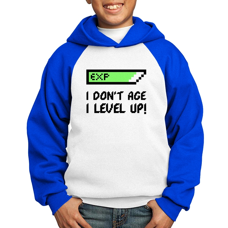 Moletom Infantil I Don't Age, I Level Up - Branco/Azul