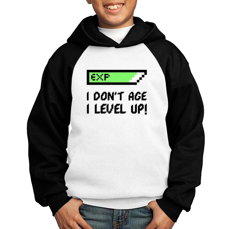 Moletom Infantil I Don't Age, I Level Up - Branco/Preto