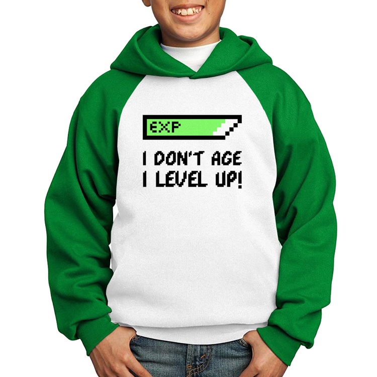 Moletom Infantil I Don't Age, I Level Up - Branco/Verde