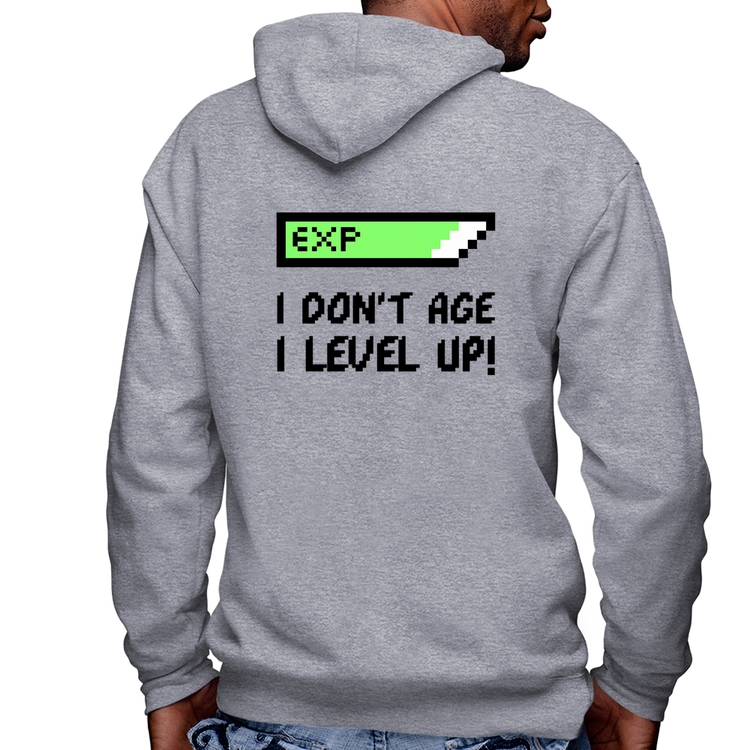 Blusa Moletom I Don't Age, I Level Up Masculina com Capuz e Zíper - Mescla