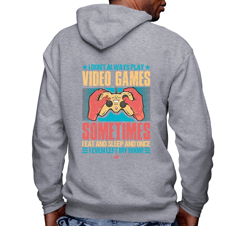 Blusa Moletom I don't always play videogames Masculina com Capuz e Zíper - Mescla