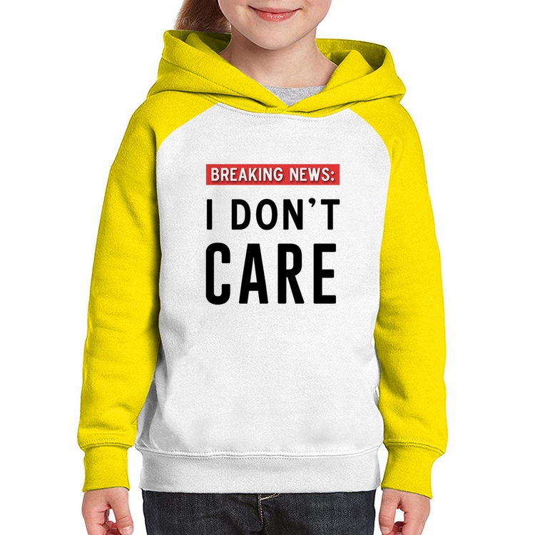 Moletom Infantil I don't care - Branco/Amarelo
