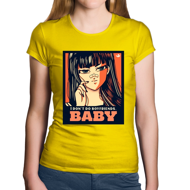 Baby Look Algodão I don't do boyfriends - Amarela