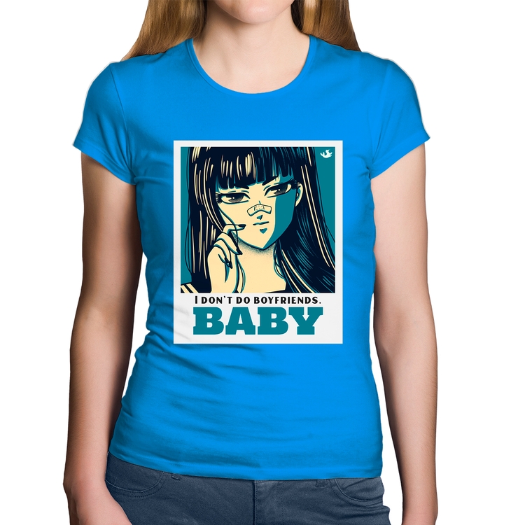 Baby Look Algodão I don't do boyfriends - Azul