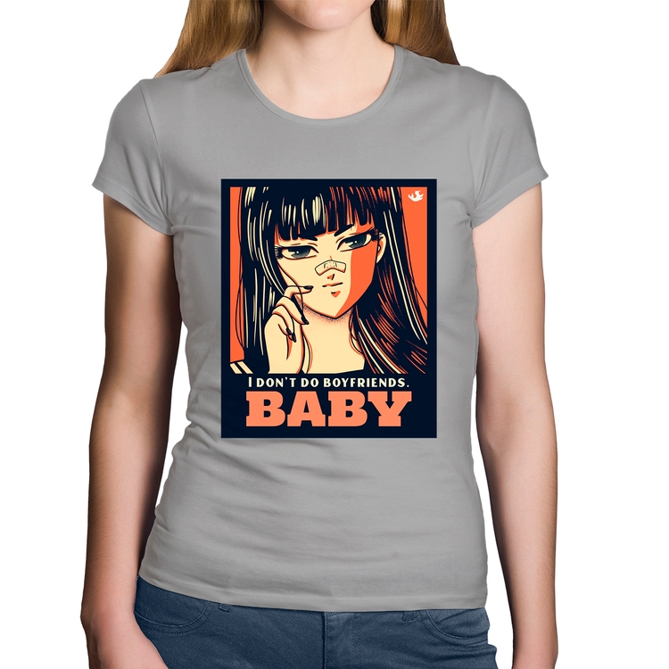 Baby Look Algodão I don't do boyfriends - Cinza