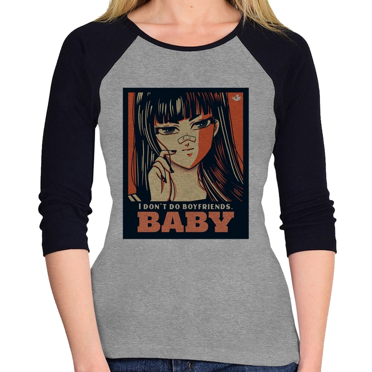 Baby Look Raglan I don't do boyfriends Manga 3/4 - Cinza/Preto