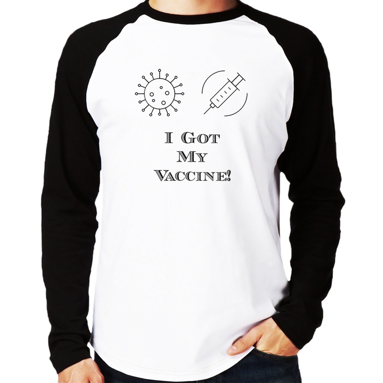 Camiseta Raglan I Got My Vaccine Manga Longa