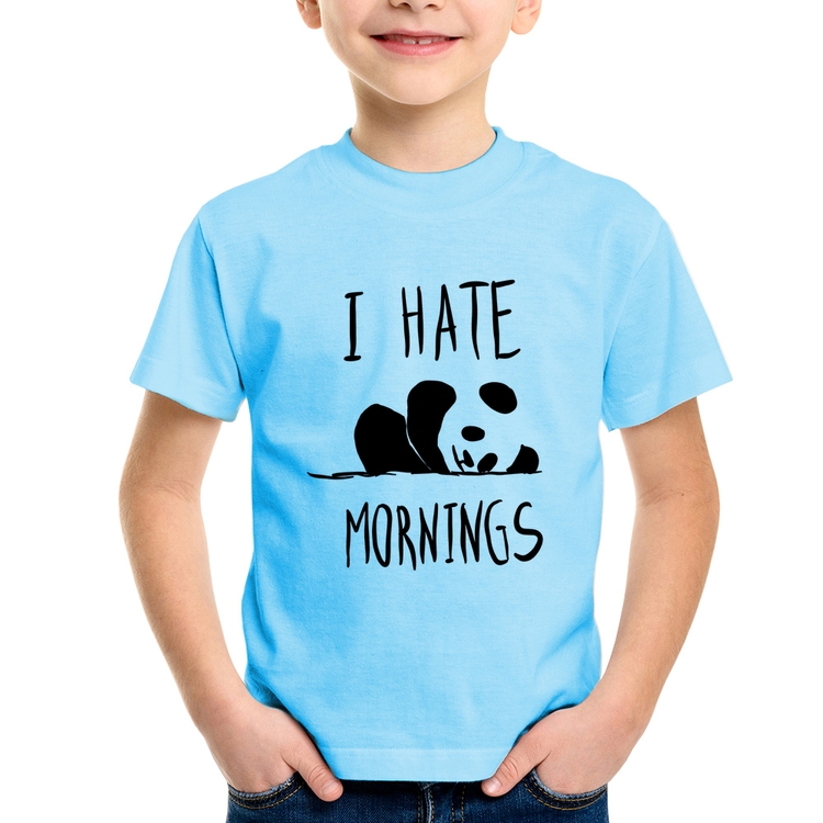 Camiseta Infantil I Hate Mornings - Azul Bebê