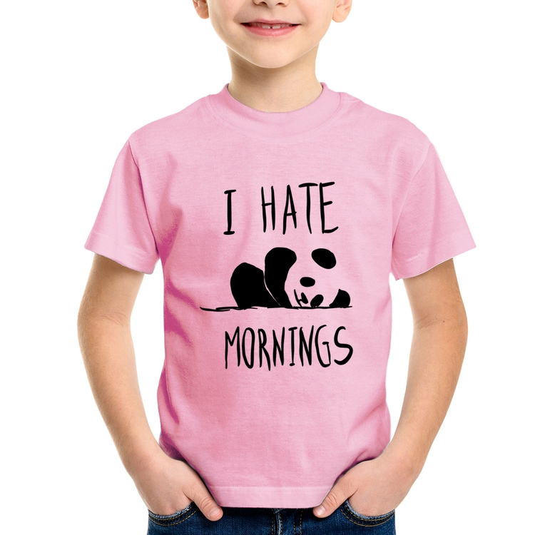 Camiseta Infantil I Hate Mornings - Rosa Bebê