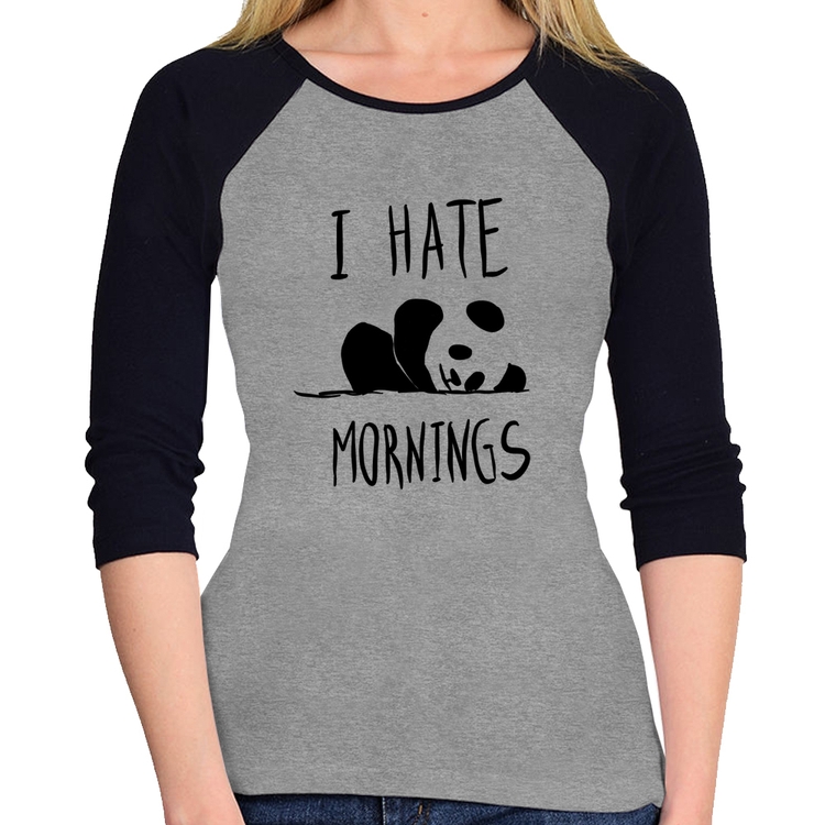 Baby Look Raglan I Hate Mornings Manga 3/4 - Cinza/Preto