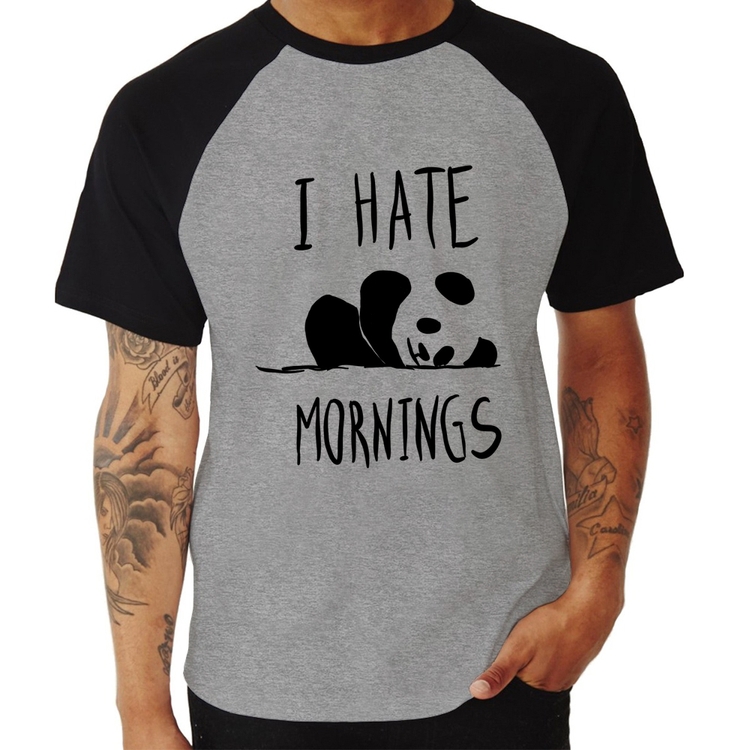 Camiseta Raglan I Hate Mornings - Cinza/Preto