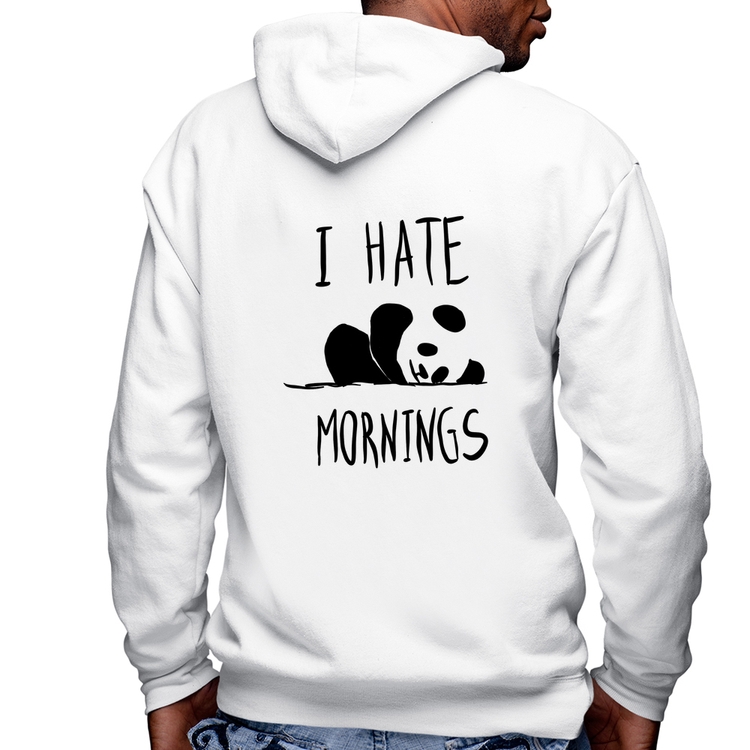Blusa Moletom I Hate Mornings Masculina com Capuz e Zíper - Branca