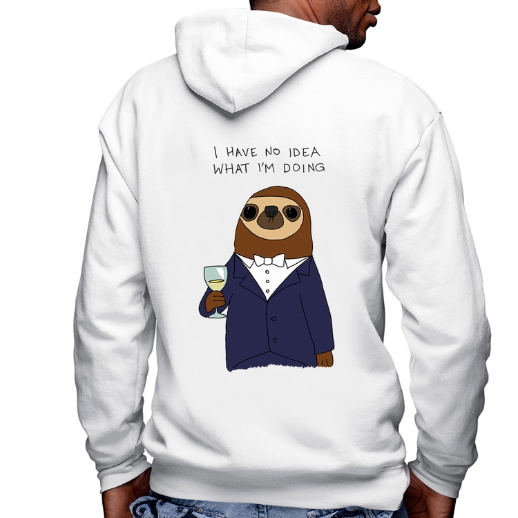 Blusa Moletom I have no idea what I am doing Masculina com Capuz e Zíper - Branca