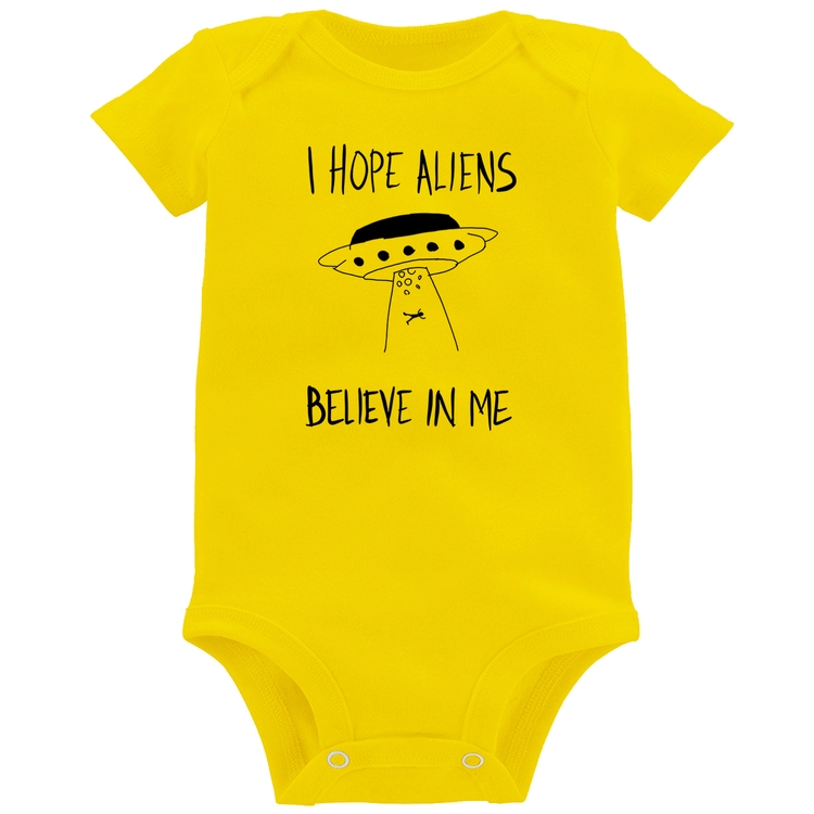 Body Bebê I hope Aliens Believe In Me - Amarelo