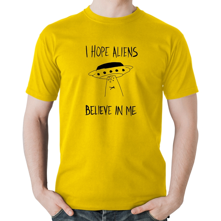 Camiseta Algodão I hope Aliens Believe In Me - Amarela