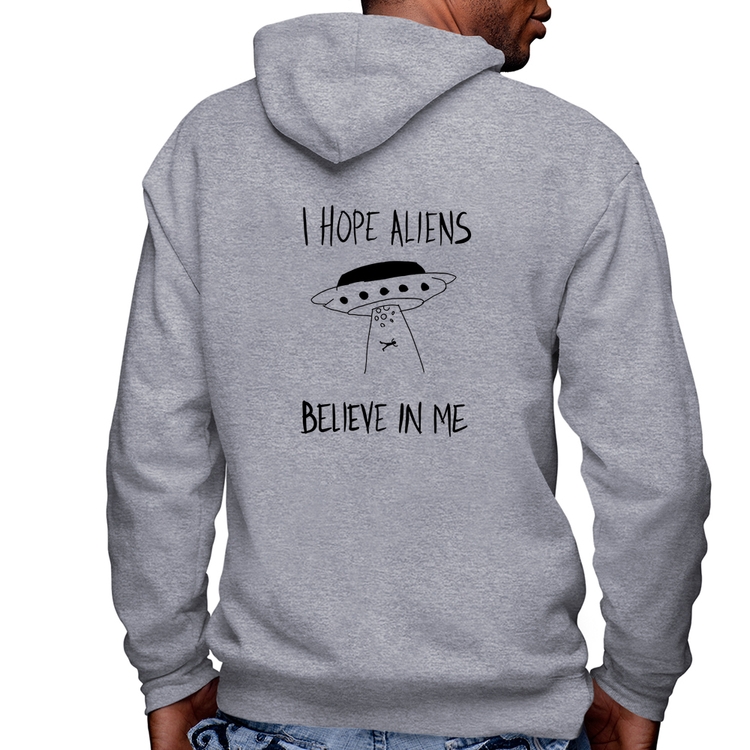 Blusa Moletom I hope Aliens Believe In Me Masculina com Capuz e Zíper - Mescla