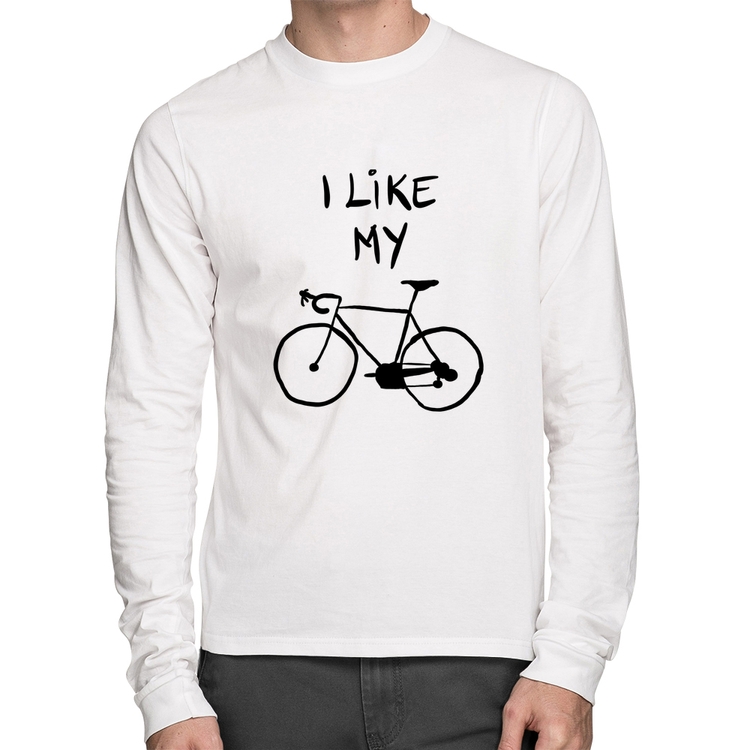 Camiseta Algodão I Like My Bike Manga Longa - Branca