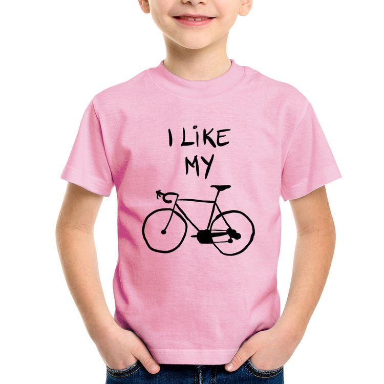Camiseta Infantil I Like My Bike - Rosa Bebê
