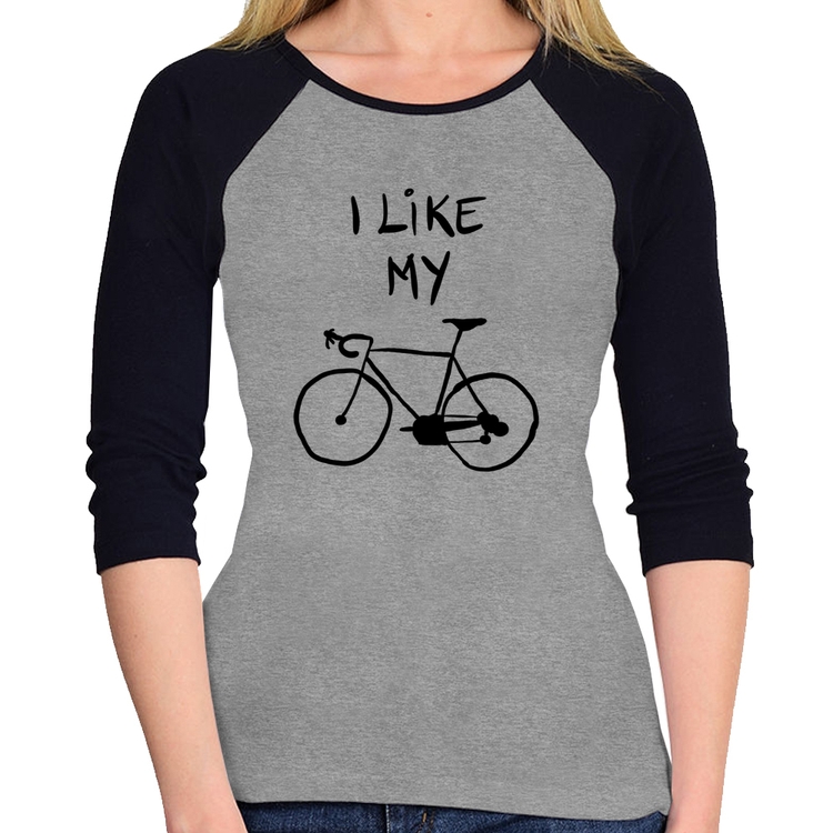 Baby Look Raglan I Like My Bike Manga 3/4 - Cinza/Preto