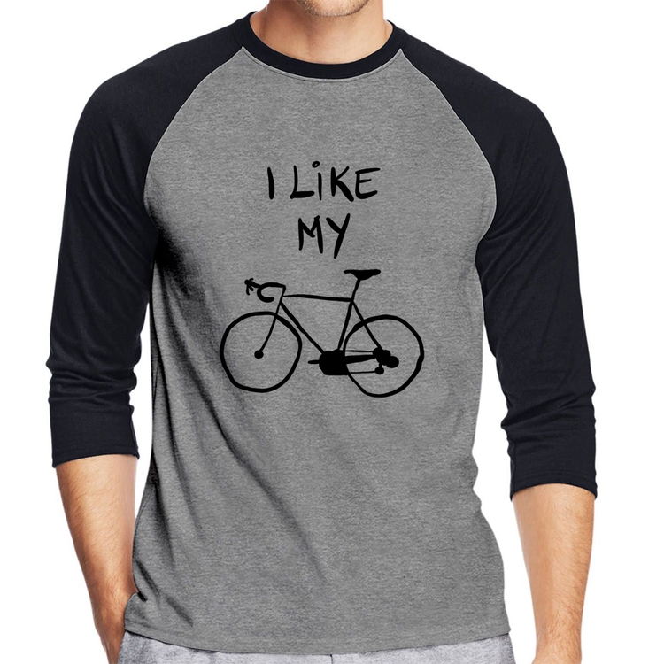 Camiseta Raglan I Like My Bike Manga 3/4 - Cinza/Preto