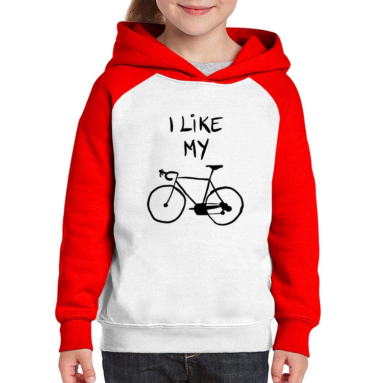 Moletom Infantil I Like My Bike - Branco/Vermelho