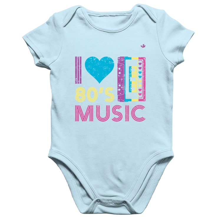 Body Bebê Algodão I love 80's music - Azul Bebê
