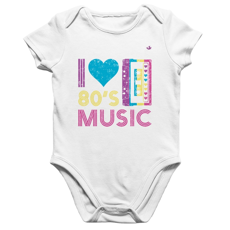 Body Bebê Algodão I love 80's music - Branco